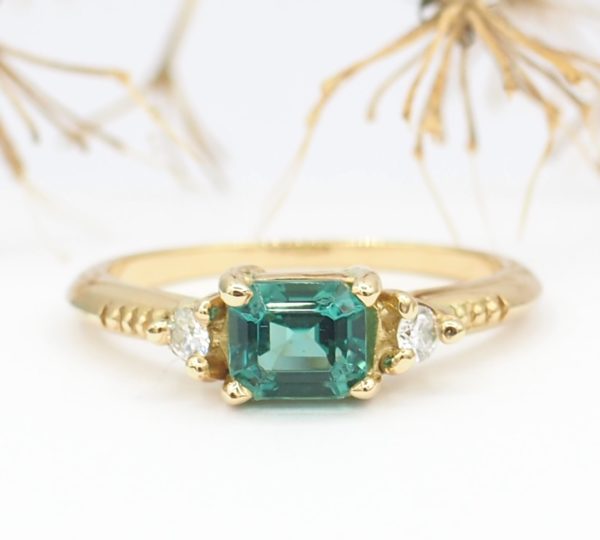 Bague de fiancaille or jaune 18 carats, Tourmaline d'Afganistan - Origine