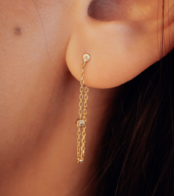 Boucle d'oreille or jaune 18 carats et diamants - Murmure.