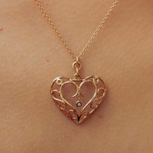 Collier et pendentif coeur or rose 18 carats et diamants - La vie en rose