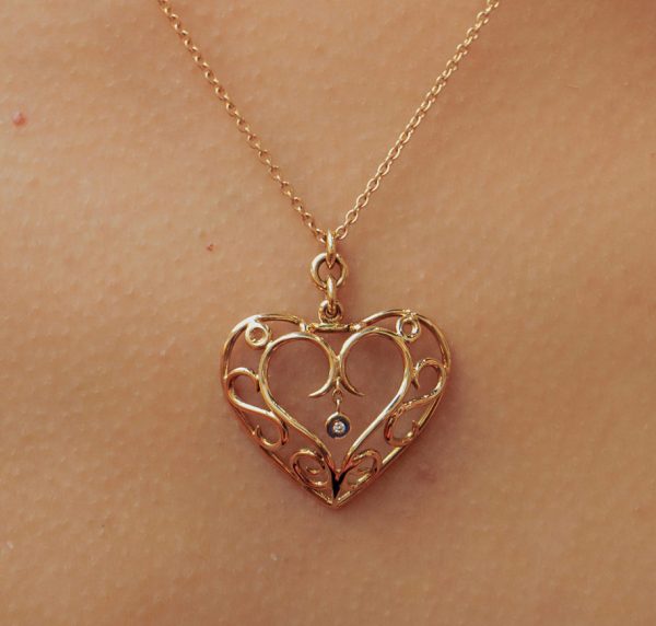 Collier et pendentif coeur or rose 18 carats et diamants - La vie en rose