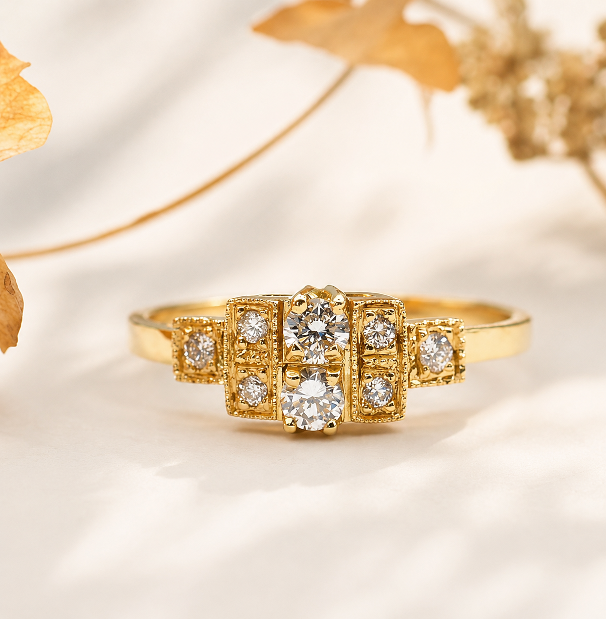 Bague or jaune 18 carats et diamants - Paulownia.