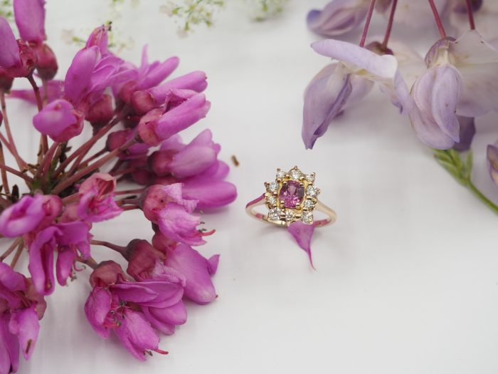 Bague diamant et spinelle